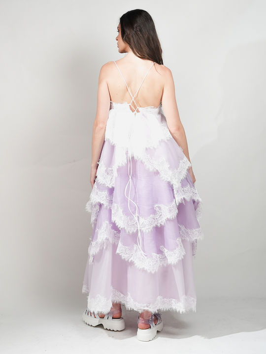 Summer Maxi Dress for Wedding Christening with Purple Lace
