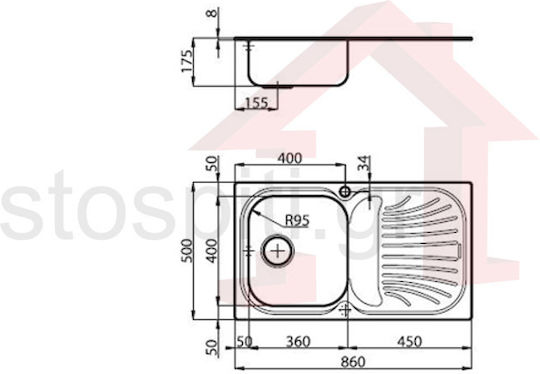 Foster 1961061S Ένθετος Inox Μ86xΠ50cm