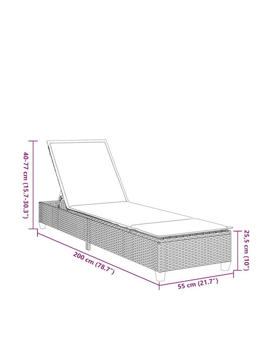 Garten- und Pool-Liegestuhl Rattan mit Kissen Grau 200x55x25,5cm