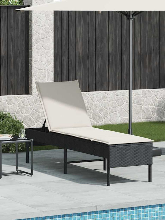 Șezlong Rattan Cu Pernă Negru 200x55x44cm