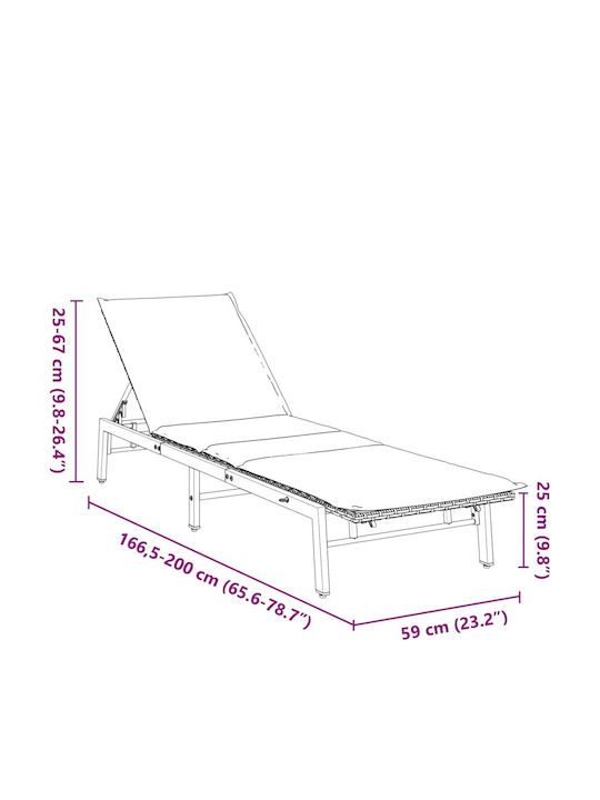 Șezlong Rattan Cu Pernă Gri 200x59x25cm