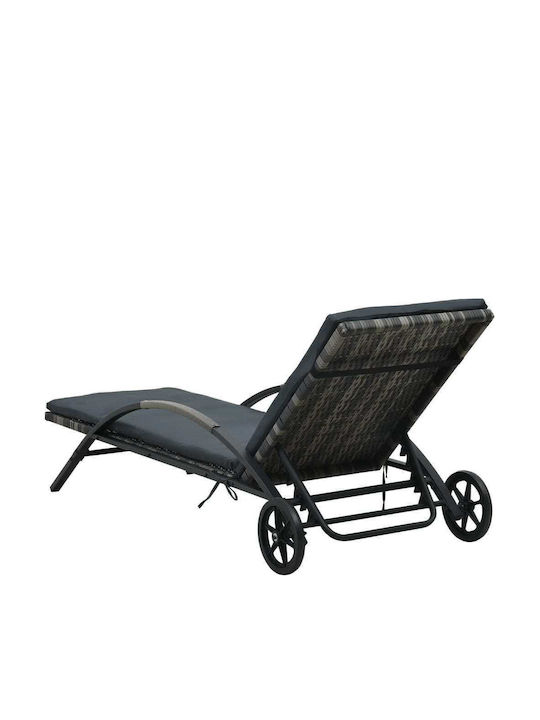 Garten- und Pool-Liegestuhl Rattan mit Kissen & Rädern Grau 199,5x65x37cm