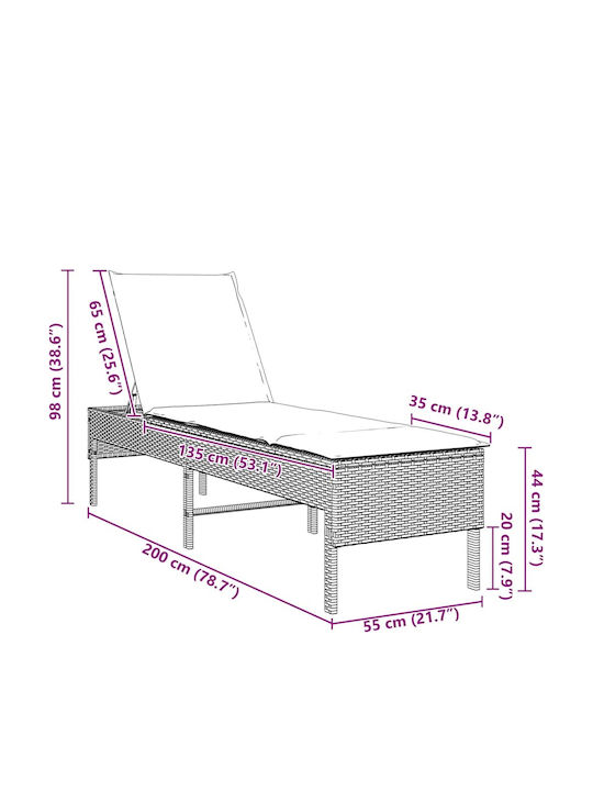 Șezlong Rattan Cu Pernă Negru 200x55x44cm