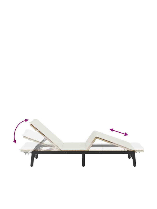 Garten- und Pool-Liegestuhl Rattan mit Beigen Kissen 200x59x25cm
