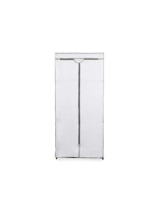 Платнен Гардероб с Цип и Рафтове в Бял Цвят 70x45x160cm