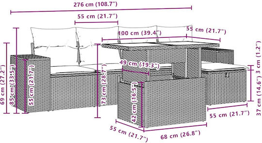 vidaXL Garten- und Outdoor-Möbelsets Wohnzimmer Typsatz 6 Stück Braun mit Kissen
