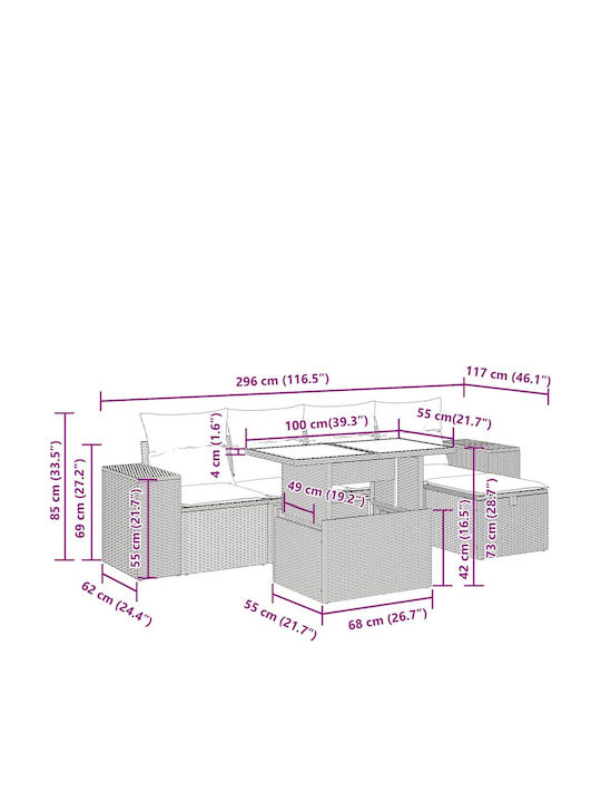 Set Cameră De Zi Pentru Exterior 6 Piese Maro Cu Perne