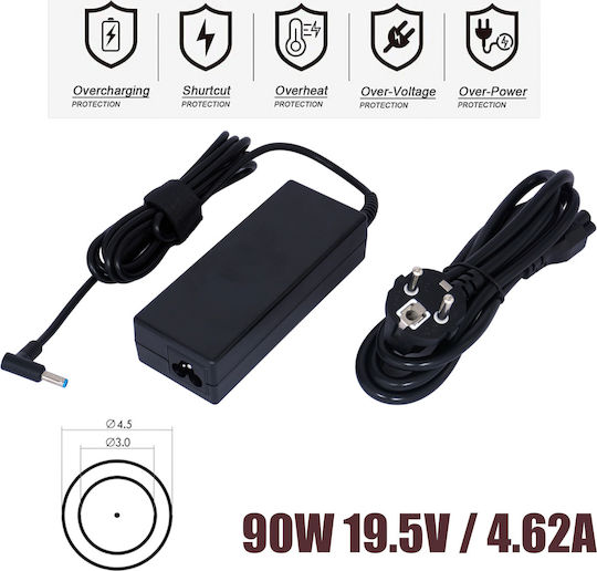 HP Φορτιστής Laptop 90W 19.5V 4.62A για HP χωρίς Καλώδιο Τροφοδοσίας