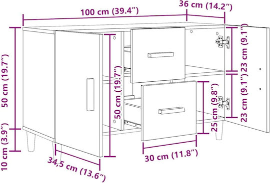Bufet Din Lemn cu Sertare Stejar Negru 100x36x60cm