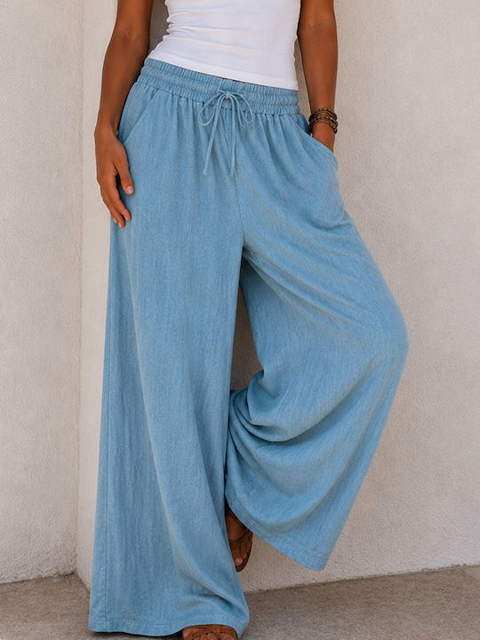 Women's Linen Pantaloons with Rubber Band in Loose Fit Navy