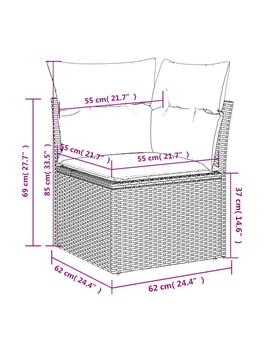 Ecksofa Outdoor Rattan mit Kissen 62x62x69cm