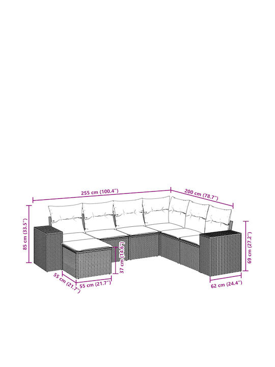 Corner Sofa Outdoor Rattan with Cushions 55x55x69cm