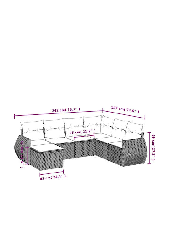 Outdoor Corner Rattan Sofa With Cushions 62x62x69cm