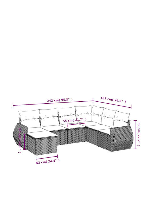 Outdoor Corner Sofa Rattan With Cushions 62x62x69cm