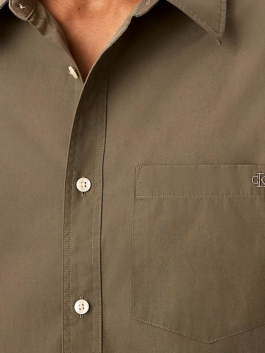 Poplin Long Sleeve Cotton Shirt in Regular Fit Khaki