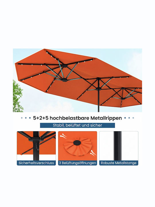 Professional Floor Parasol Metal Orange with Base and LED Lighting 4.05x4.05m NP13436DE-OR