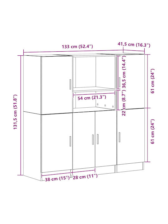 Oak Kitchen Tall Cupboard 133x41.5x131.5cm