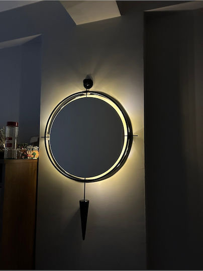 SteweHome Wall Mirror with Black Metallic Frame & LED Lighting Diameter 60cm