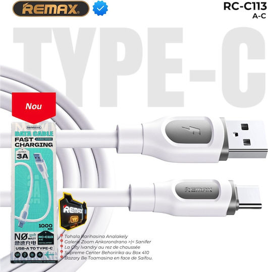 Remax Series USB 2.0 Cable USB-C male - USB-A Λευκό 1m RC-C113