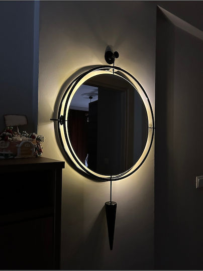 SteweHome Wall Mirror with Black Metallic Frame & LED Lighting Diameter 60cm
