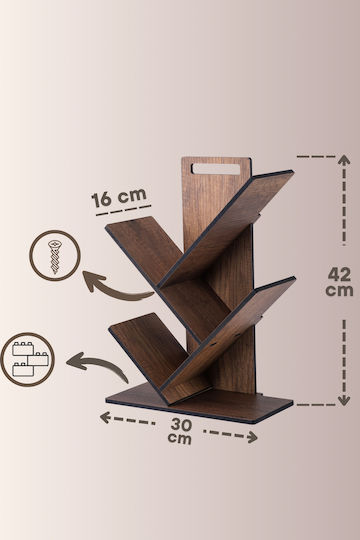 Stewehome Geometric Desktop Wooden Bookshelf Modern Design Brown 30x16x42 Cm