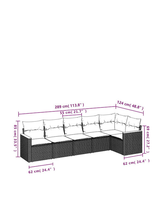 Outdoor Corner Sofa Rattan With Cushions 62x62x69cm