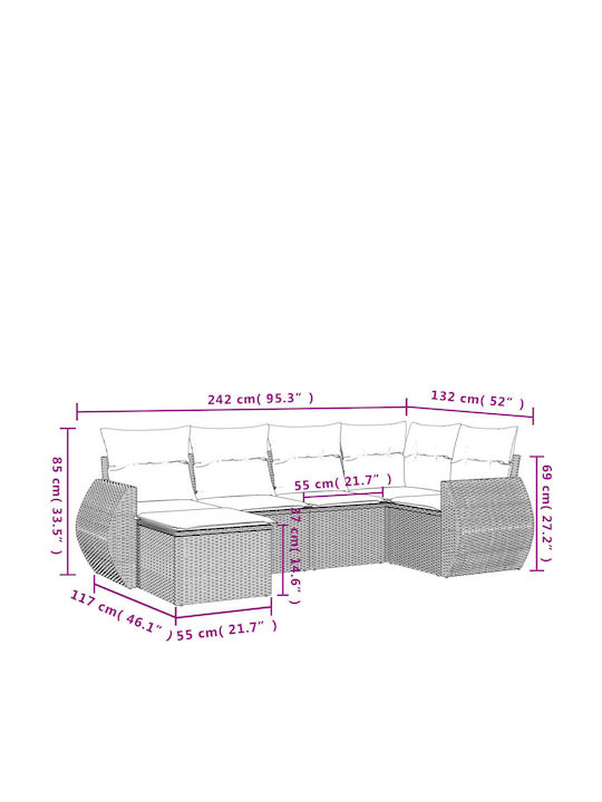 Outdoor Corner Rattan Sofa With Cushions 62x62x69cm