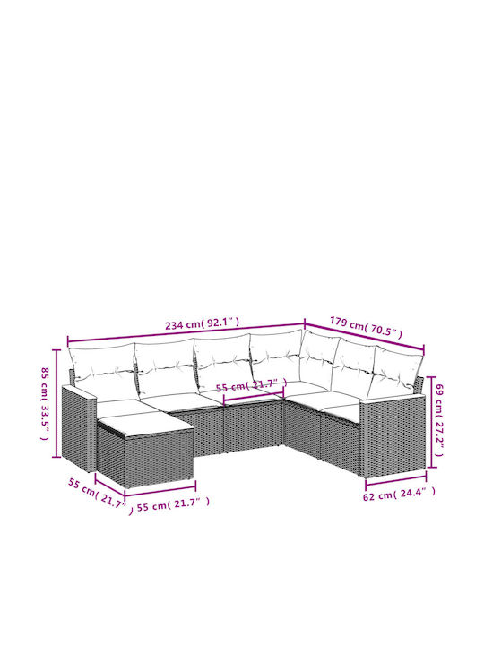 Canapea De Colț De Exterior Din Rattan Cu Perne 62x62x69cm