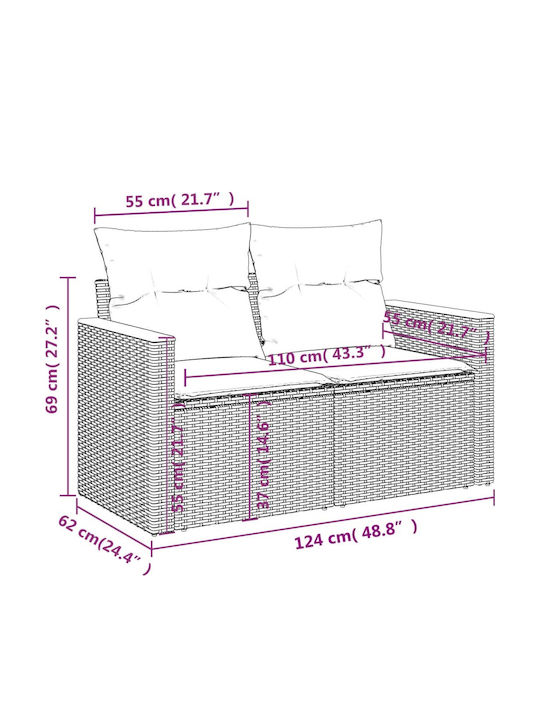 Ecksofa Outdoor Rattan mit Kissen 62x62x69cm