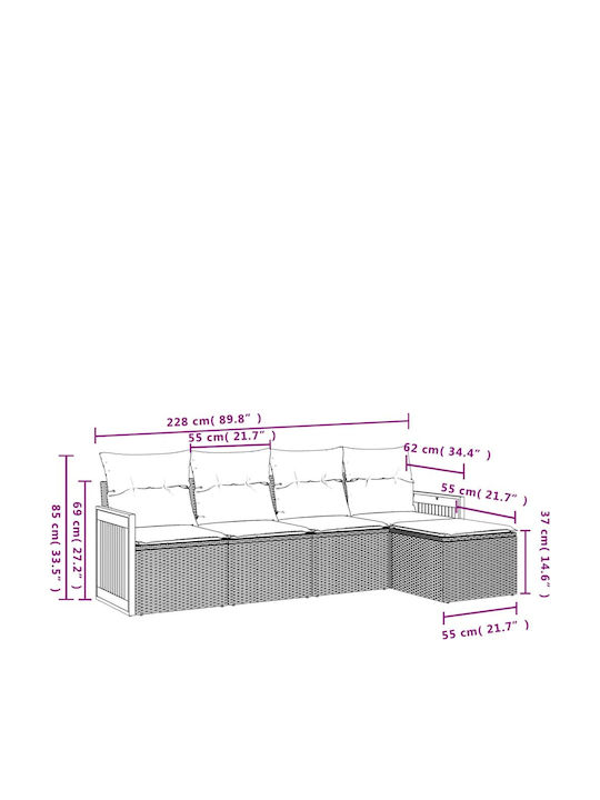Outdoor Corner Sofa Rattan with Cushions 55x62x69cm