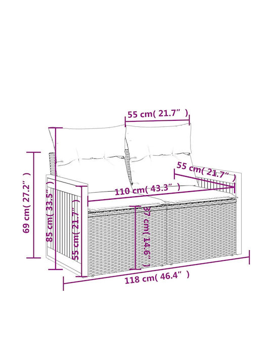 Outdoor Corner Sofa Rattan with Cushions 55x62x69cm