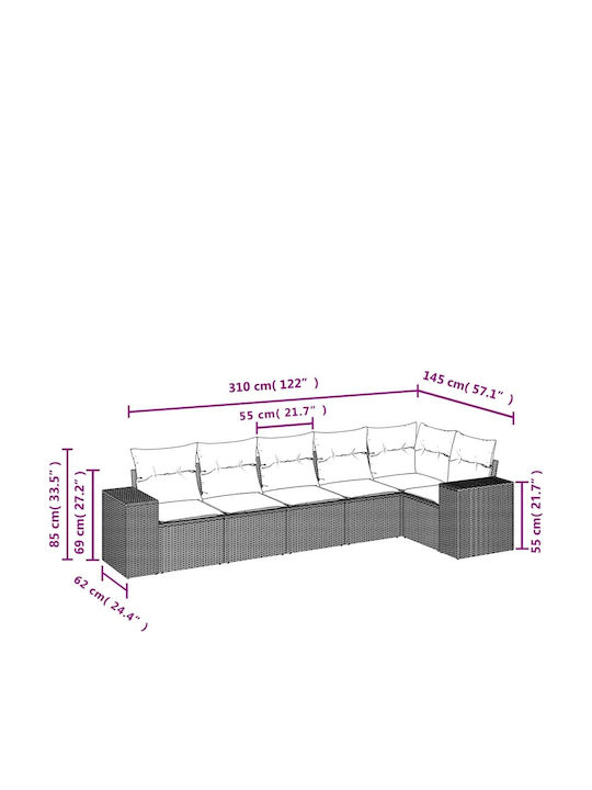 Outdoor Corner Sofa Rattan with Cushions 62x62x69cm