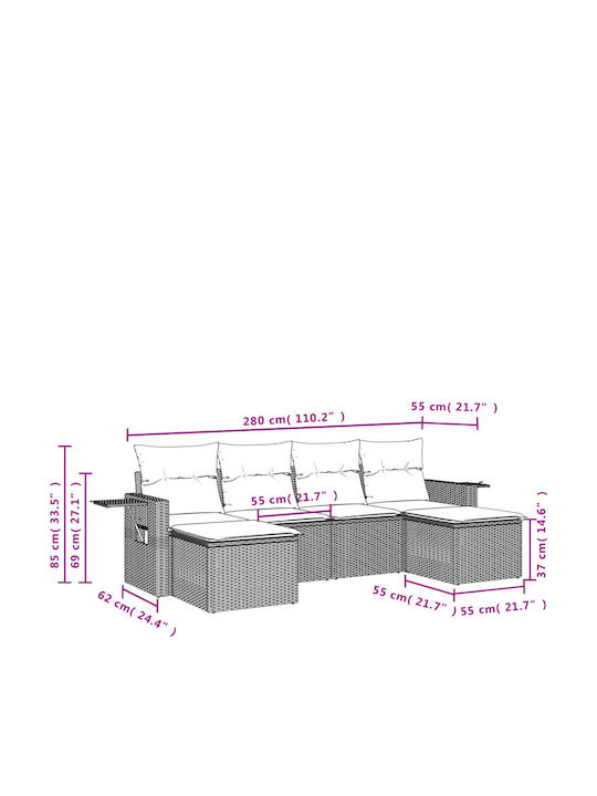 Canapea De Colț De Exterior Din Rattan Cu Perne 55x62x69cm
