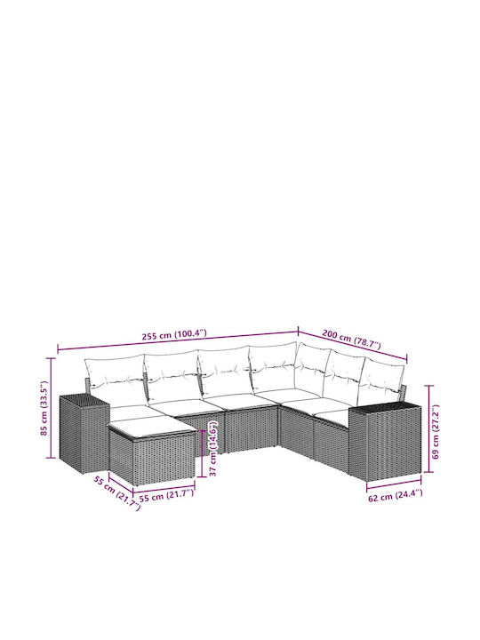 Canapea De Colț De Exterior Din Rattan Cu Perne 62x62x69cm