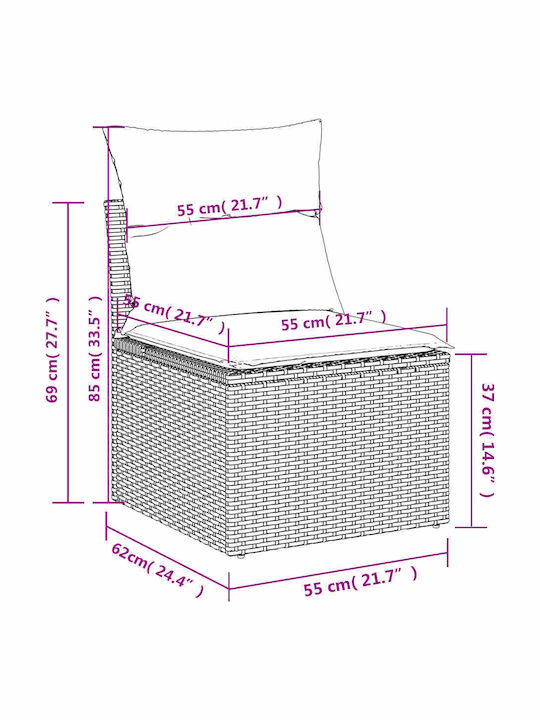 Outdoor Corner Rattan Sofa With Cushions 62x62x69cm