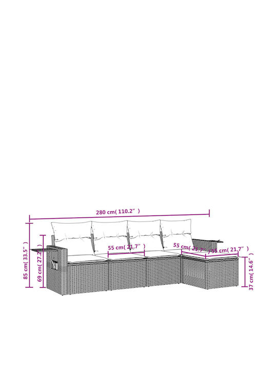 Canapea De Colț De Exterior Din Rattan Cu Perne 55x62x69cm