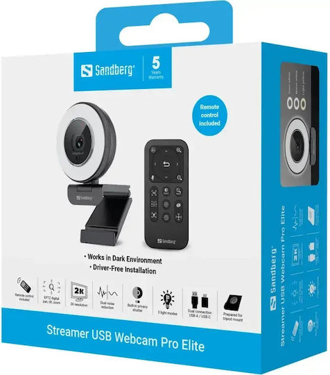 Sandberg Streamer Pro Elite 2K Web Camera with Autofocus White