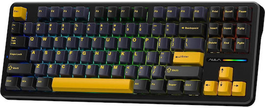 Aula F87 Безжична Гейминг Механична Клавиатура Tenkeyless с GrayWood V3 Суичове и RGB Осветление (Английски US)