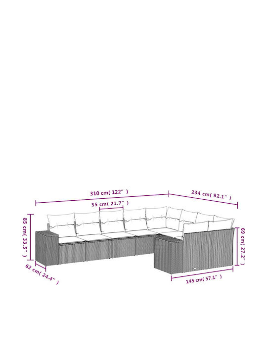 Outdoor Corner Sofa Rattan With Cushions 62x62x69cm