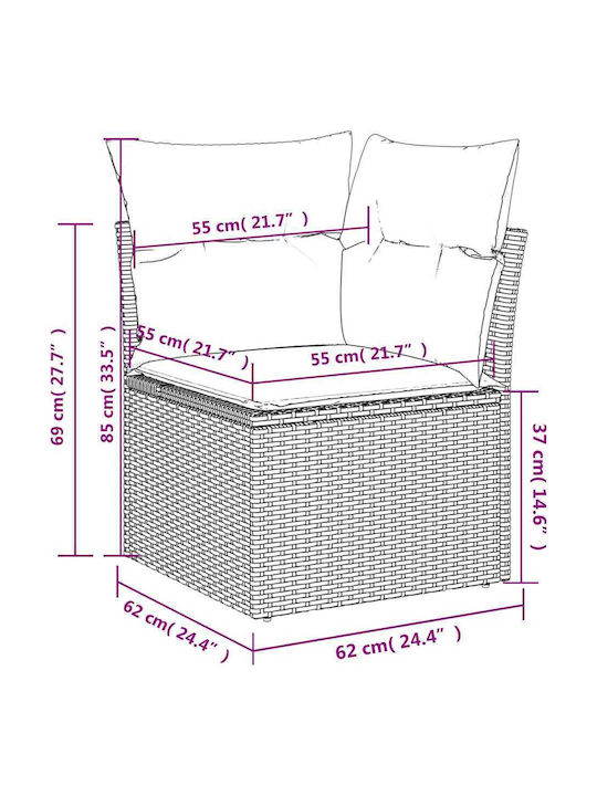 Canapea De Colț Pentru Exterior Din Rattan Cu Perne 62x62x69cm