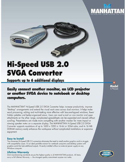 Manhattan Mht179225 Convertor Hi-speed Usb 2.0 Svga