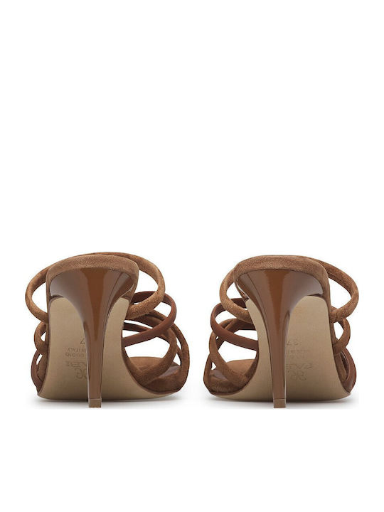 Suede Mules With Heel In Turquoise Colour