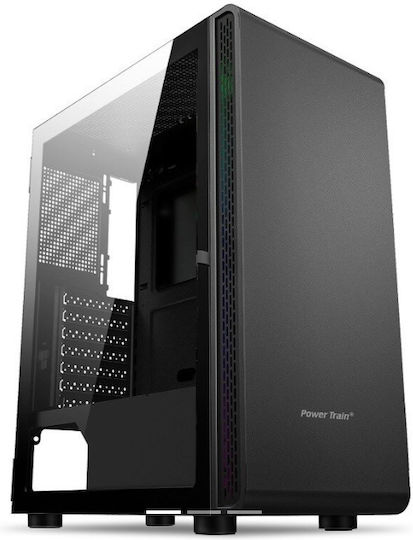 Power Train Gaming Midi Tower Κουτί Υπολογιστή με Πλαϊνό Παράθυρο Μαύρο