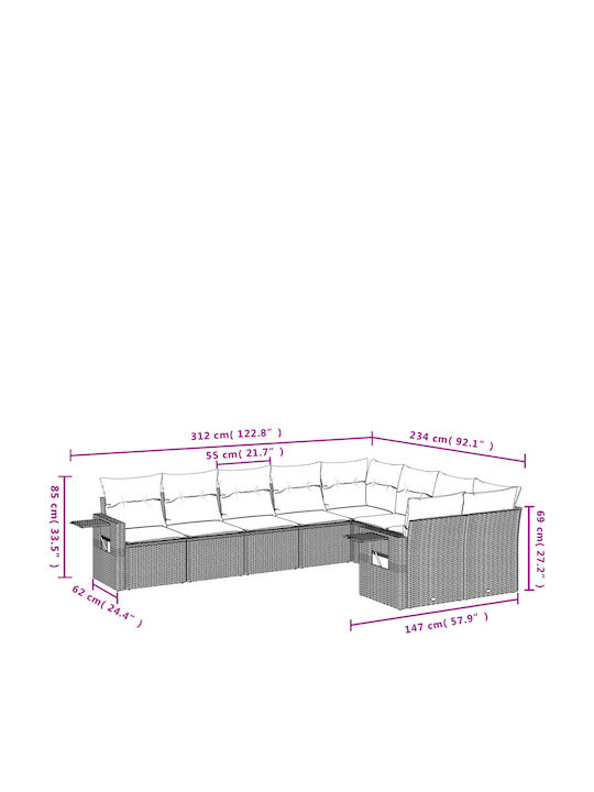 Ecksofa Outdoor Rattan mit Kissen 62x62x69cm