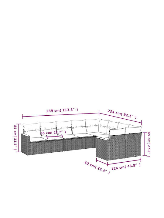 Outdoor Corner Rattan Sofa With Cushions 62x62x69cm