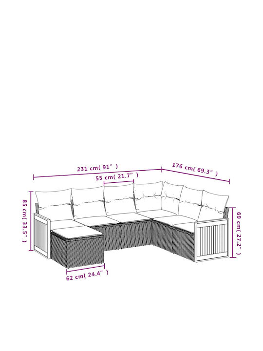 Canapea De Colț Pentru Exterior Din Rattan Cu Perne 62x62x69cm