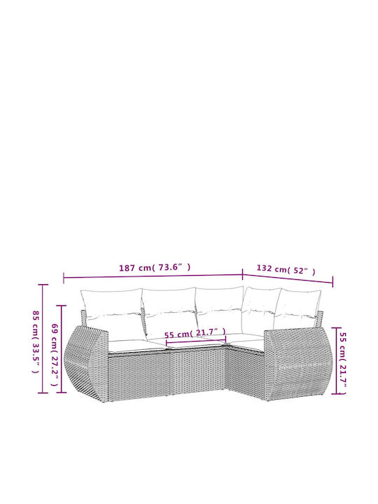 Canapea De Colț Pentru Exterior Din Rattan Cu Perne 62x62x69cm