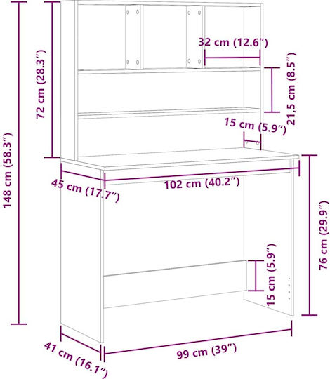 Γραφείο Ξύλινο με Βιβλιοθήκη Μαύρη Δρυς 102x45x148εκ.