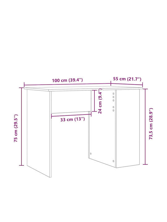 Desk Wooden Black Oak 100x55x75cm