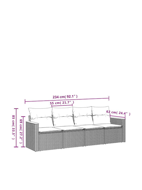 Four-Seater Outdoor Rattan Sofa With Cushions 55x62x69cm